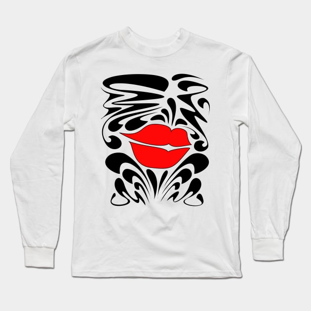 Red Decorative Funky lips Long Sleeve T-Shirt by Elizza